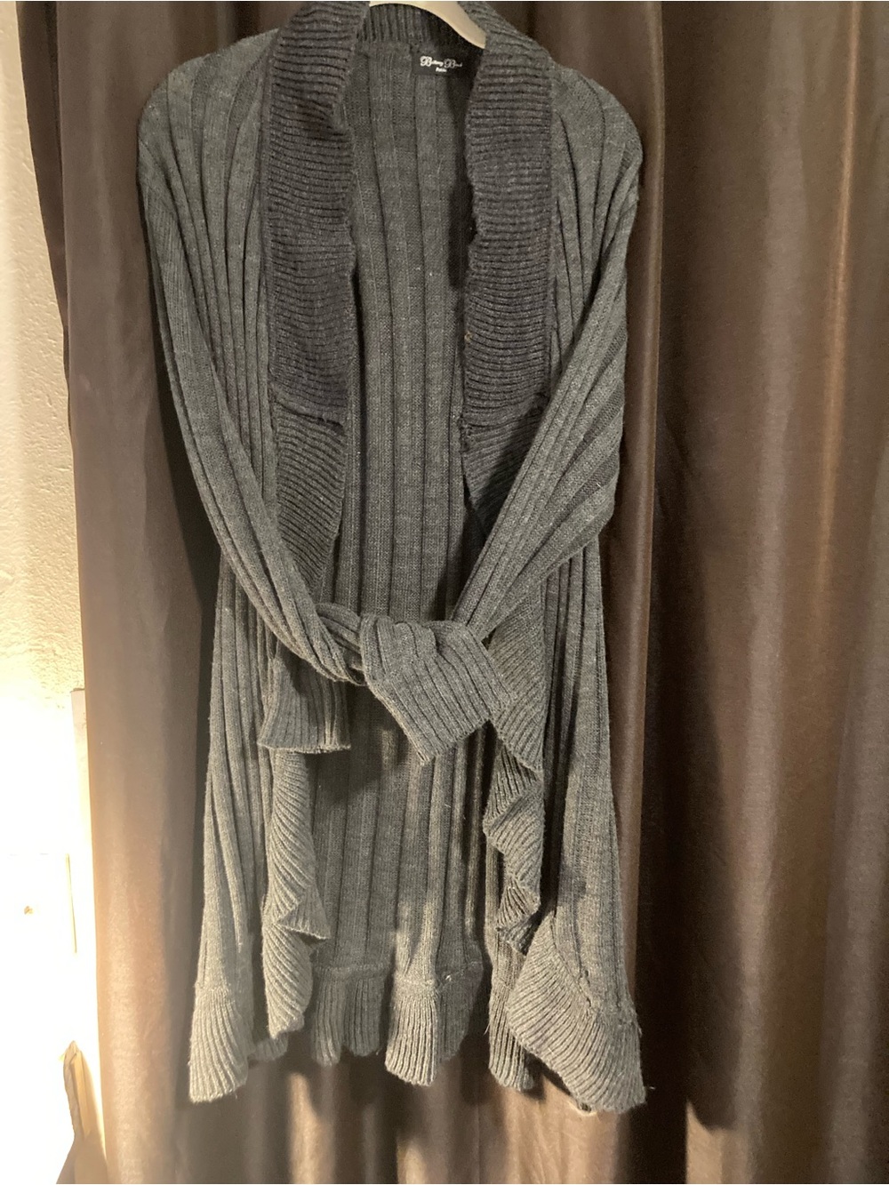 Brittany Black Ribbed Open-Front Long Cardigan - Charcoal Gray